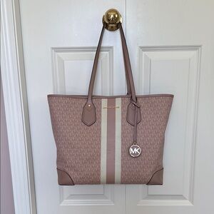 Michael Kors Dusty Pink Stripe MK Logo Tote